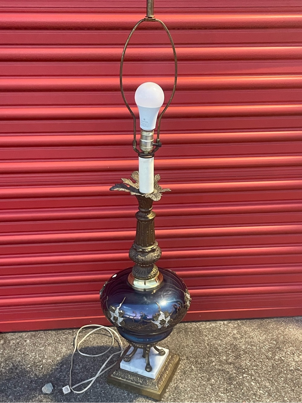 Carl Falkenstein Hollywood Regency Cobalt Glass Bronze Floral Table Lamp 29"